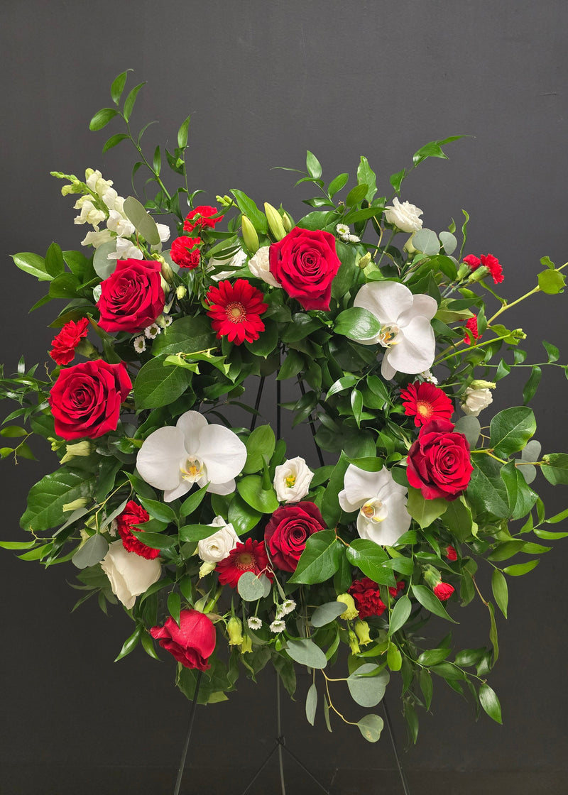 Red & White Sympathy Wreath